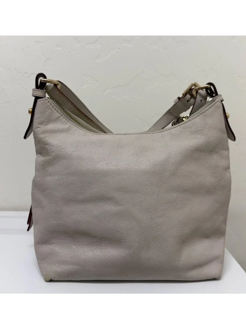 Dooney & Bourke Pebble Leather Shoulder Bag Ivory Hobo Lux Purse Gold Hardware
